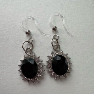 Elegant Black and Silver Earrings with plastic stud for very sensitive ears